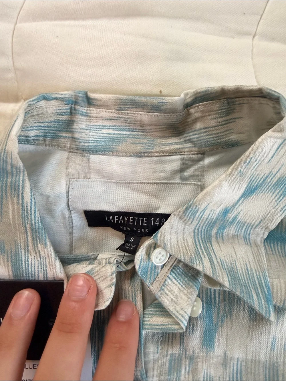 NWT Lafayette 148 Women’s Button Up Blouse Top Blue Tan 100% Cotton Breathable - Picture 4 of 9